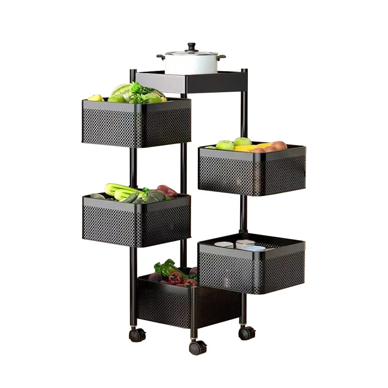 Wholesale Floor Stand Rotating 3 Tier 4 Tier 5 Layer Kitchen Fruit And Vegetables Basket Rotary Storage Rack