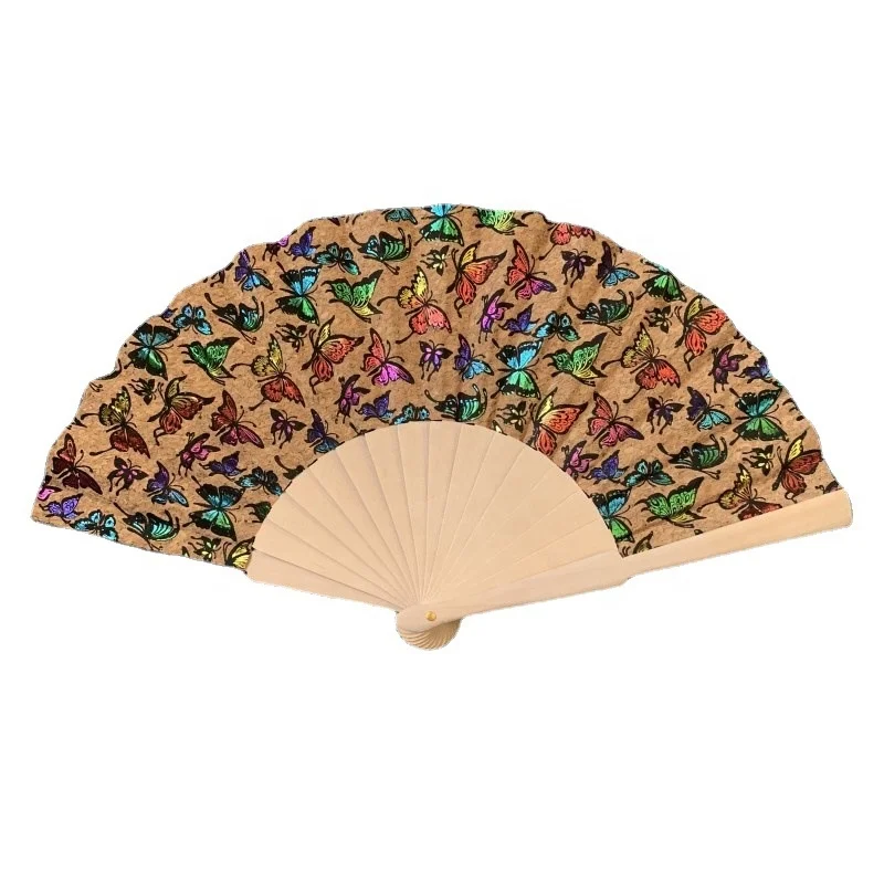 23cm Wedding Classic Cork Hand Folding Fan in Wholesale Wooden Folding Gift Spanish Style Retro Bark Hand Fan