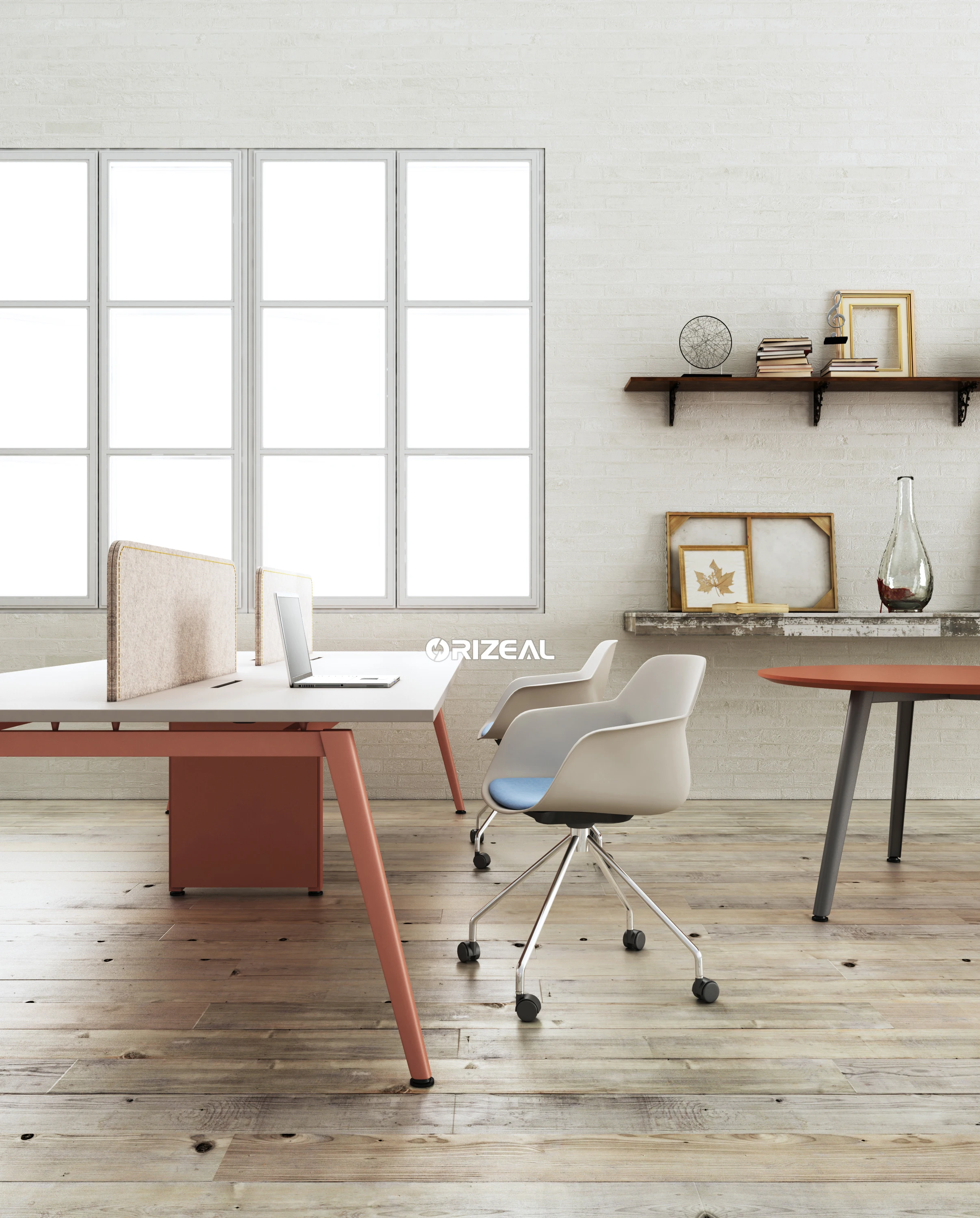 ORIZEAL Modern Swan Legs Office Bench Workstation Desk