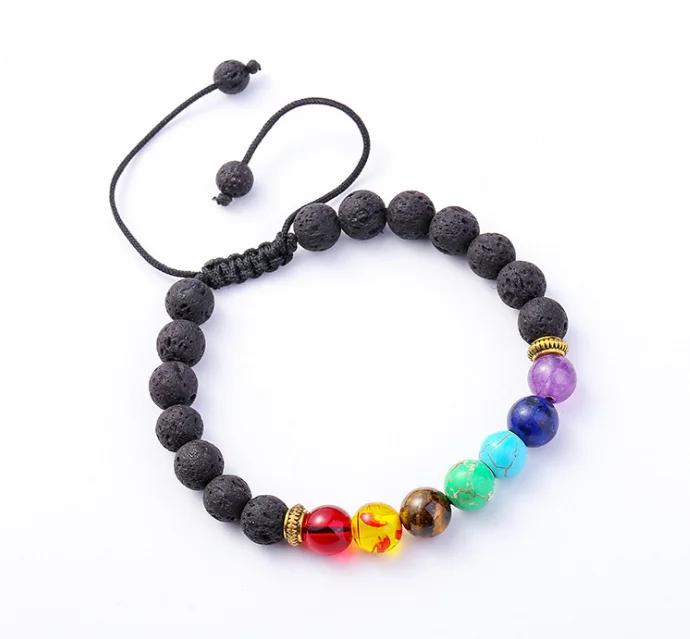
Men Women 8mm Lava Rock 7 Chakras Aromatherapy Essential Oil Diffuser Bracelet Braided Rope Natural Stone Yoga Beads Bracelet 