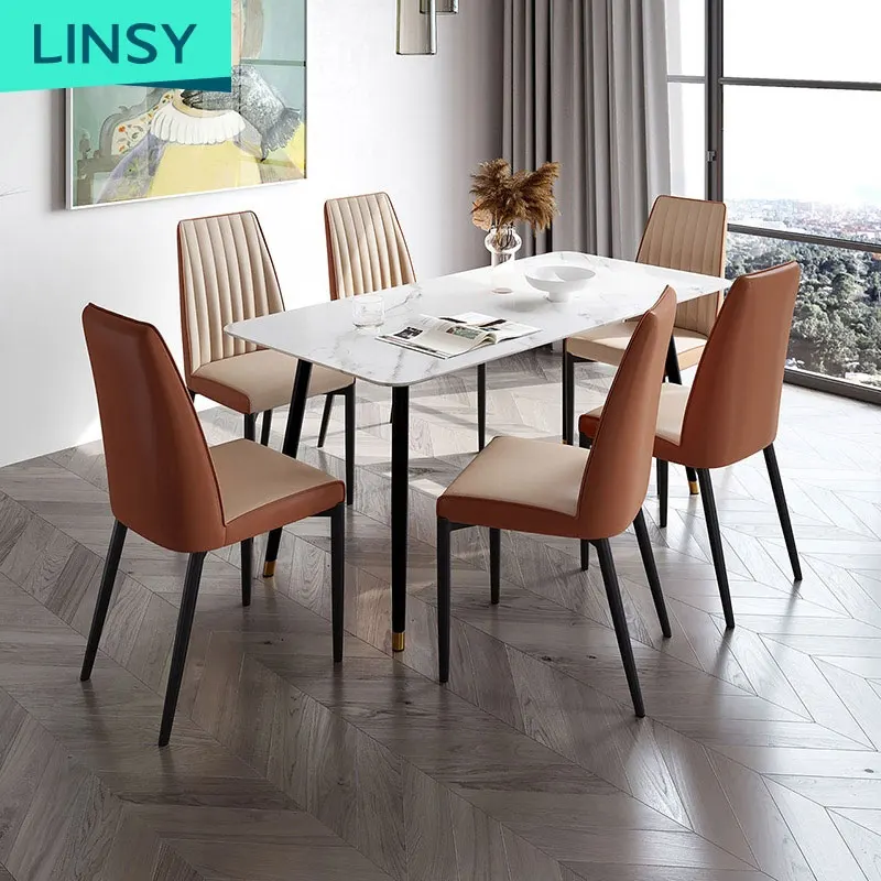 Linsy New Home Small Unit Simple kitchen Room Dining Table Set With 4/6 Chair
