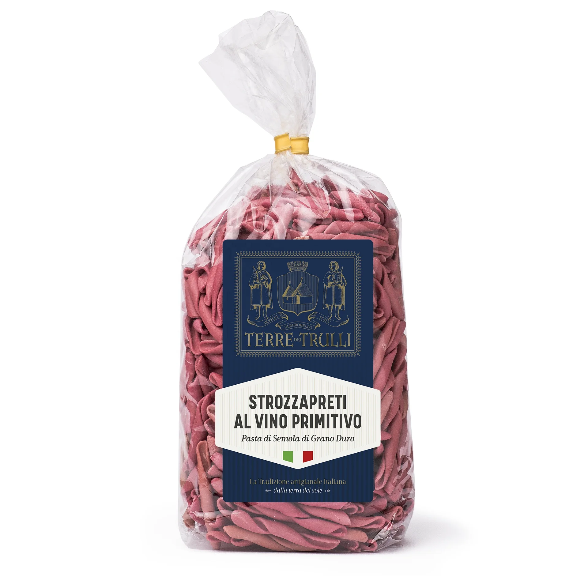 Итальянское качество Apulian Премиум медленно высушенная паста, лапша, лапша, с красным вином Primitivo, упаковка 500 г