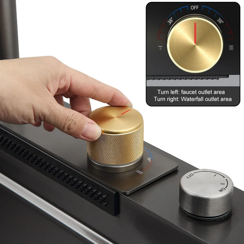 Горячая распродажа, водопад, кухонная раковина, нано-серый 201 из нержавеющей стали ручной работы, Кухонная Раковина с водопадом, выдвижной кухонный кран