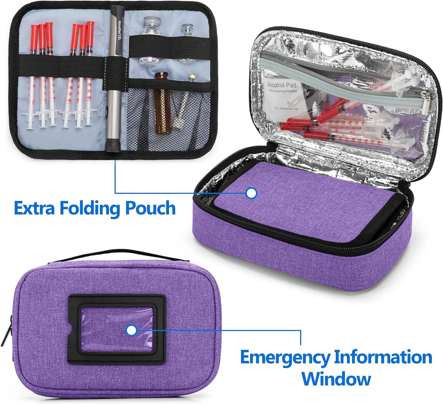 Insulin Cooler Travel Case with 2 Ice Packs, Medication Diabetic Supplies Bag for Insulin Pens