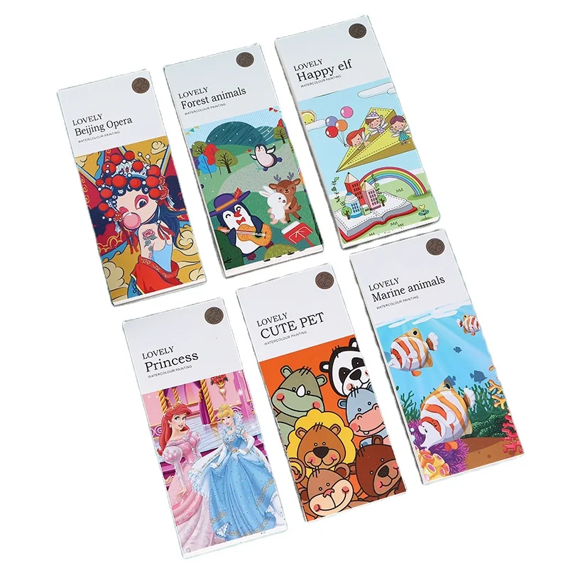 6 Type Pocket Children Graffiti Book with 25Sheets and Paintbrush Watercolor Painting Booklet Drawing Book Sketch book Kids Gift
