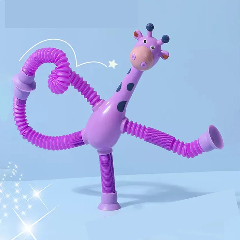 Stretchy Tube Giraffe Puzzle Toy Novelty Decompression Toy Cartoon Suction Cup Telescopic Giraffe Shape Kids Toy