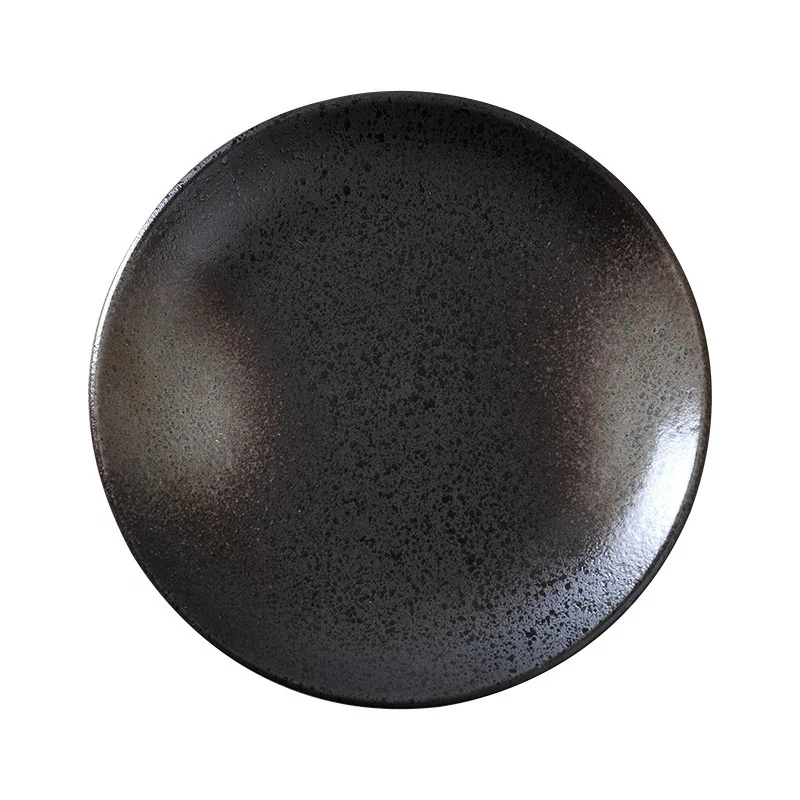 Ceramic Black Dinner Steak Plate Japanese Restaurant Fried Rice Plate Household Dinnerware Plates Set