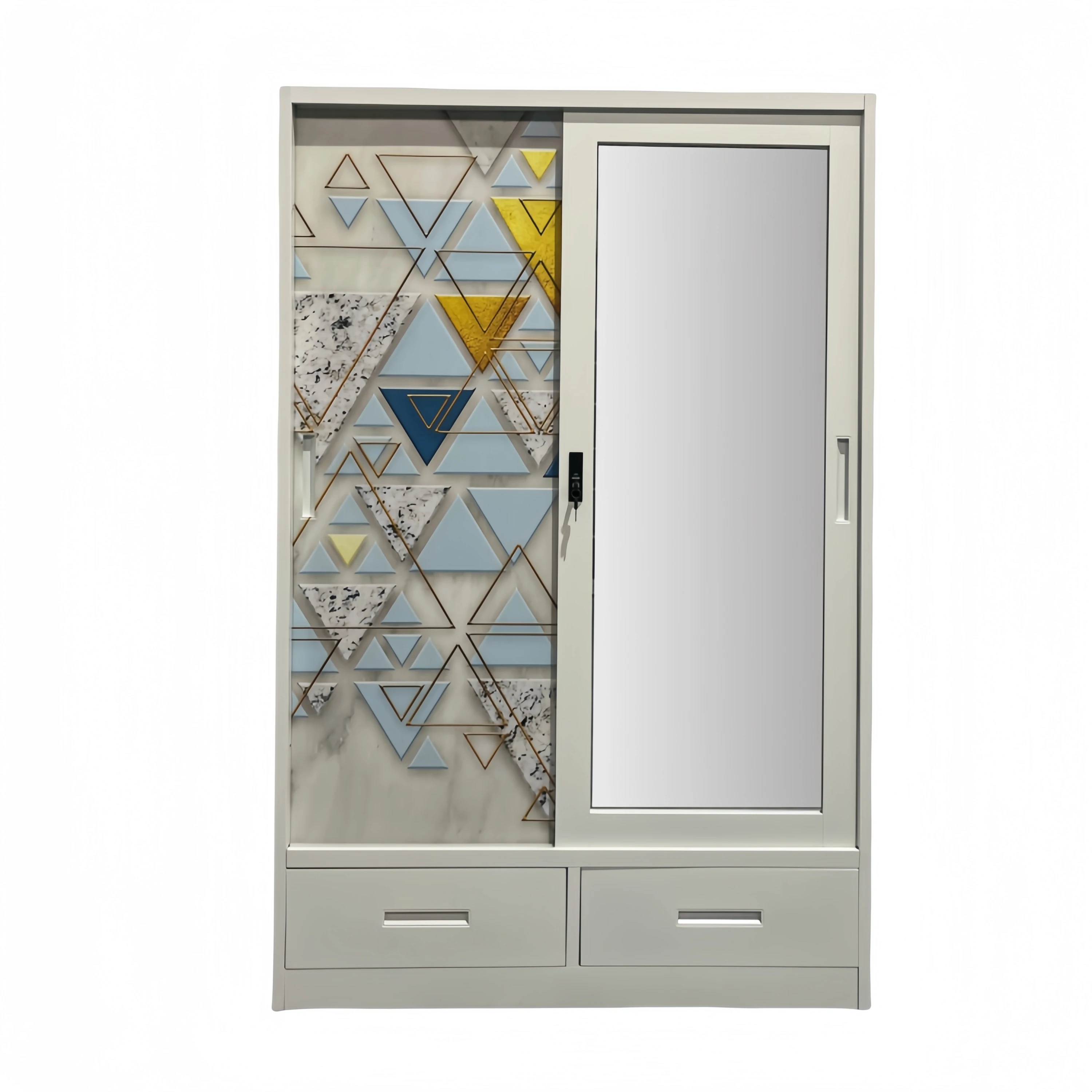 Factory Wholesale Price Metal Steel Wardrobe Multi-use Custom Pattern Large Storage Clothes Wardrobe Cabinet with mirror