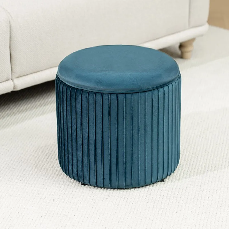 Bailey Moodern shoe shop Round Pleated Velvet Storage Ottoman Cube Stool Round Pouf for Bedroom