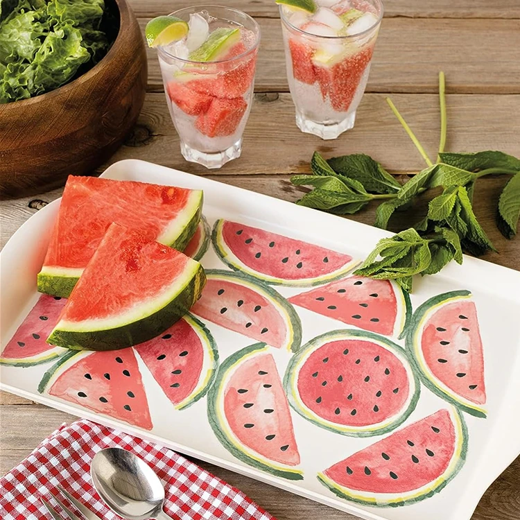 17Inch High Quality Watermelon Pattern Kitchen Ware Decorative Unbreakable Serving Platter Melamine Bamboo Tray