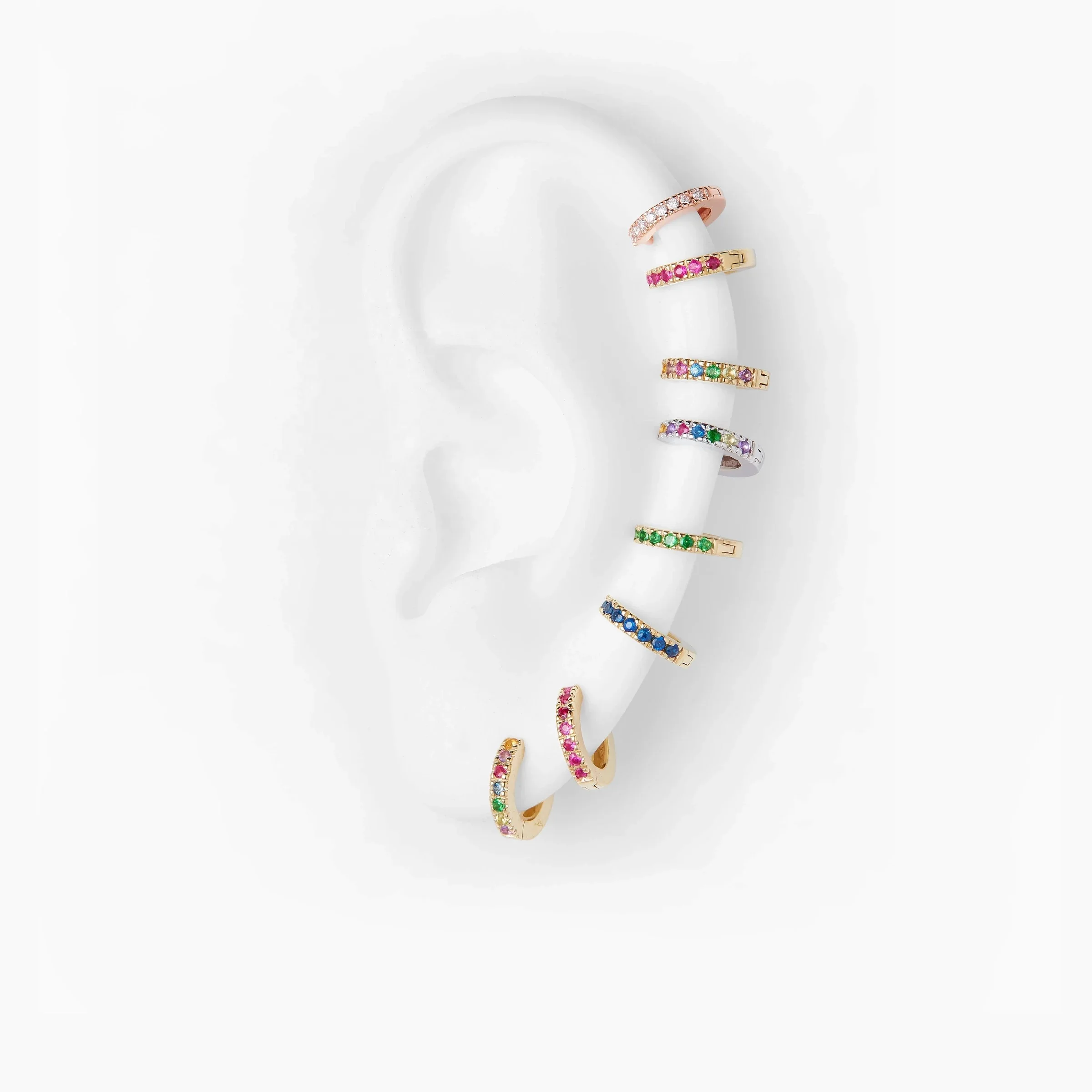 LOZRUNVE 925 Sterling Silver Micro Pave Multi Colored Black CZ Base Huggie Hoop Earrings Rainbow