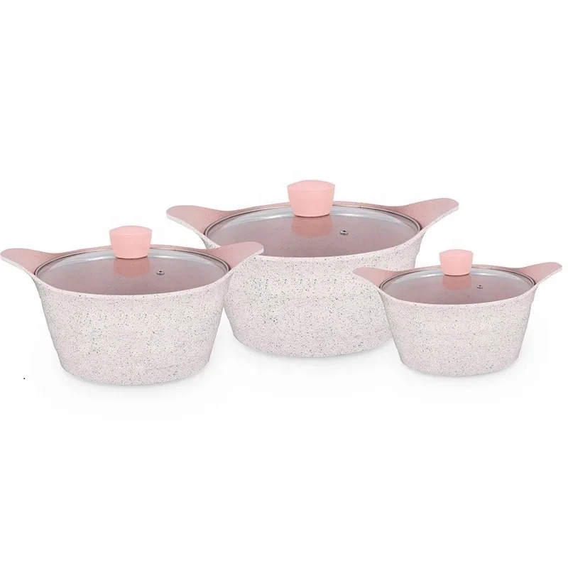 20/24/28cm korea model casserole soup pot sets with granite marble coating