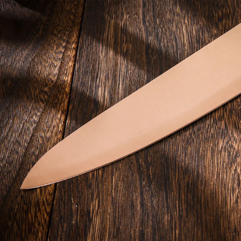 Factory Supply 6-Piece Rose Gold Titanium Coating Forged Knife Set Classic Design with PP Handle Sharp Cutting Kitchen Knife Set