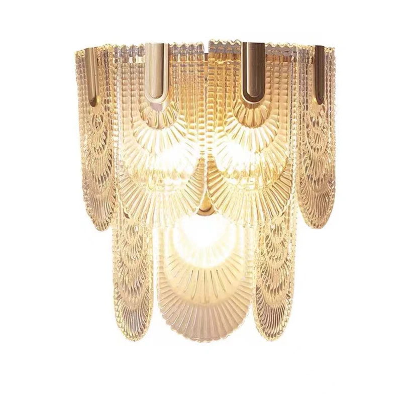 Luxury Modern Home Decor Stairs Corridor Bedside Art Glass  Brass fish scale Wall Lamp