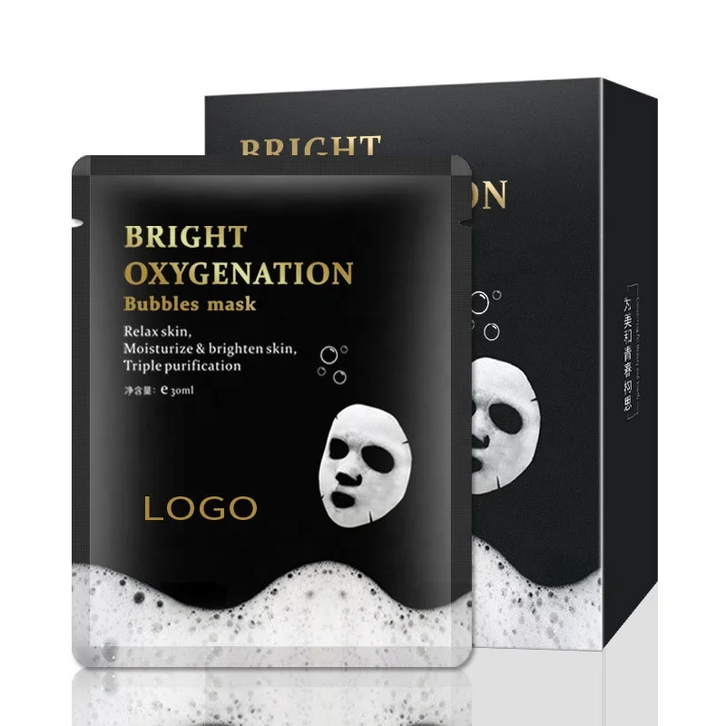 Factory wholesale private label organic face skin care facial black mask sheet bright oxygen bubble mask