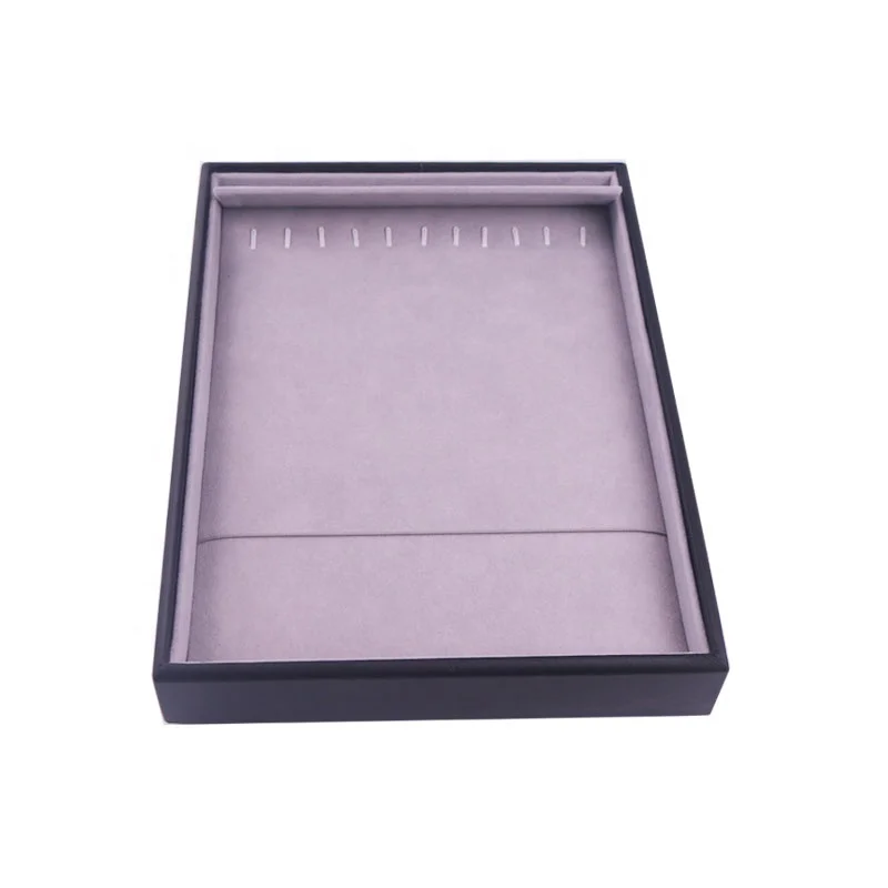 
custom logo stackable design light weight wooden necklace jewelry display tray 11 hook velvet inner ST001-N11 