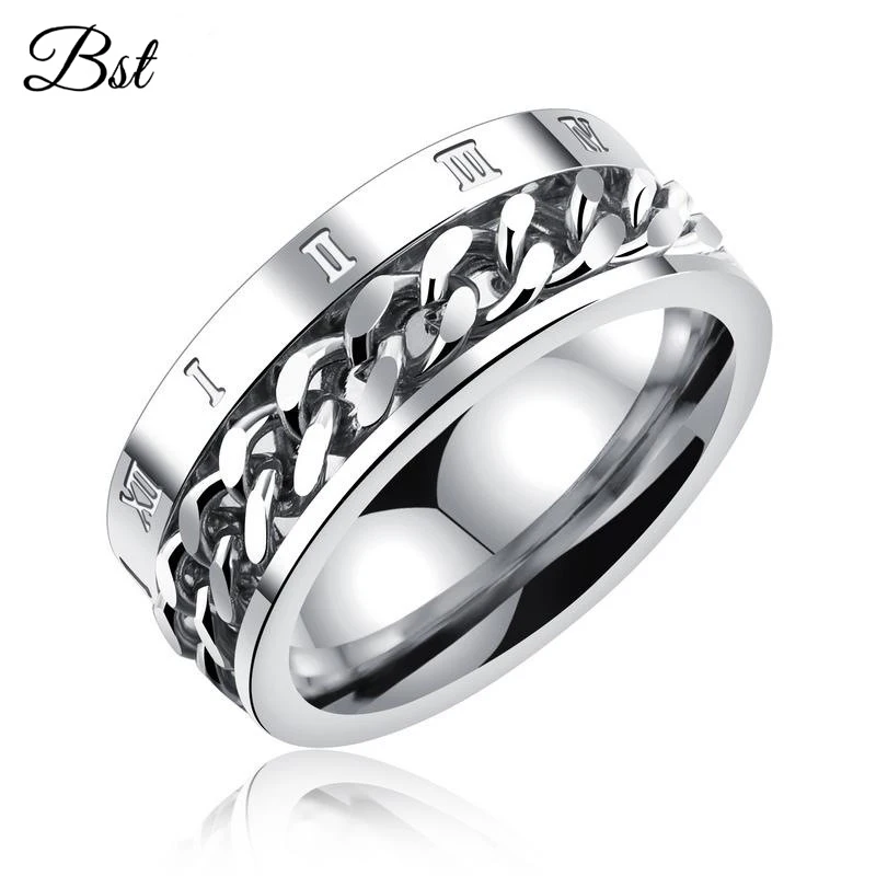 Fashion Personality Jewelry Rotatable Chain Silver Plating Titanium Steel Finger Rings