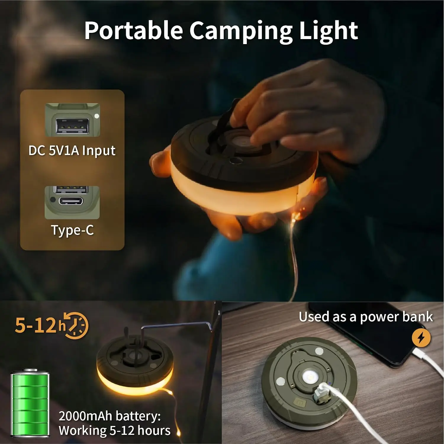 Portable RGB LED Camping String Lights Battery-Powered for Fishing Climbing Diving Outdoors