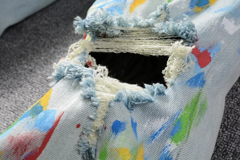 Rts For 827 Dropshipping wholesale streetwear ripped hole jeans boyfriend tapered damage blue destroy men jean