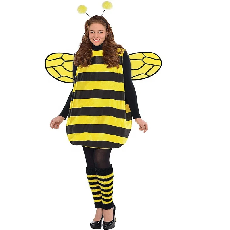 4 Pcs Bee Costume Set Fancy Dress Wing Fuzzy Leg Warmers Outfit for Women Bees Cosplay Accessories Party
