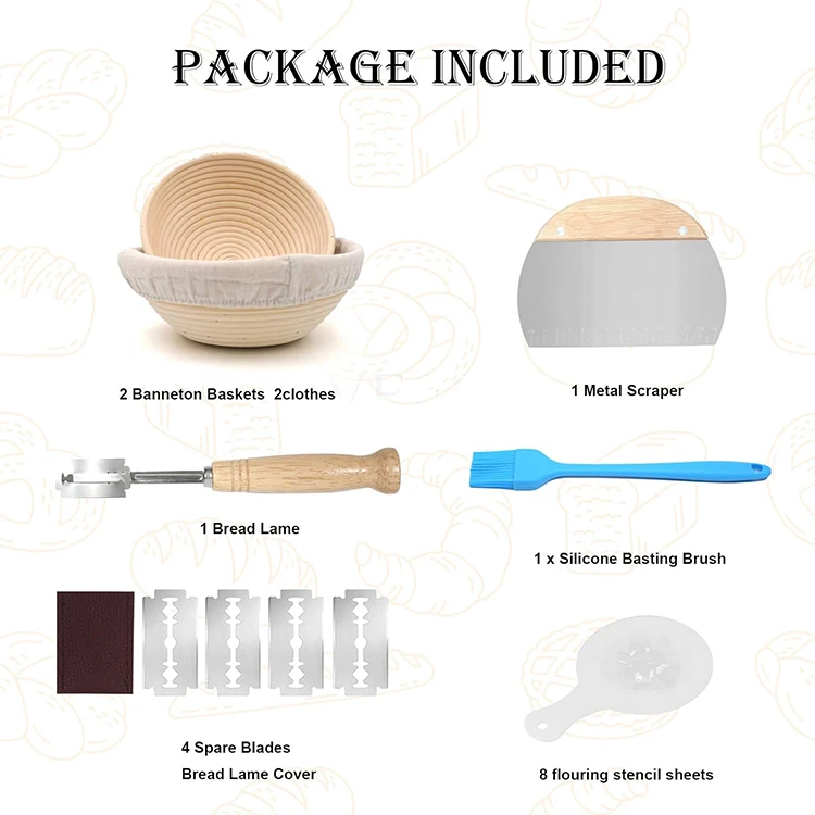Ready to Ship 2 pieces bread proofing basket with silicone brush bread lame 8 piece DIY tools and metal scraper perfect set