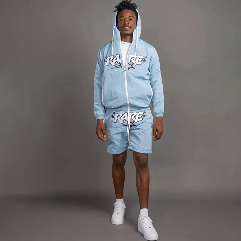 Custom Logo Men Jacket Shorts Reflect Sweatsuit Brand Summer Clothing Outfits Casual Two Piece Mens Reflective Tracksuit Sets