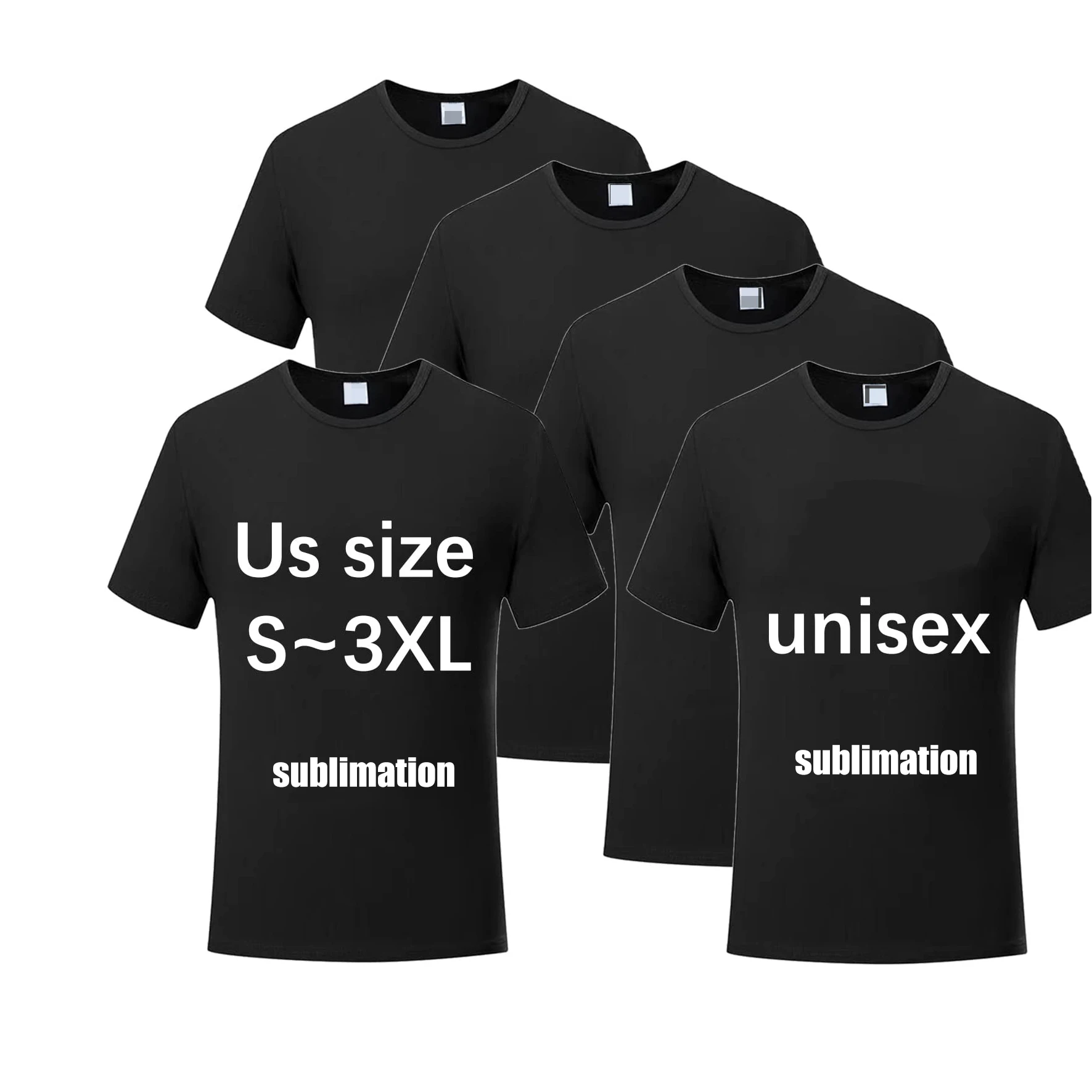 Black T Shirts 100% Polyester Sublimation T-Shirt Blank For Men Women Adult Round Neck Polyester Blank Tshirts Short Sleeve
