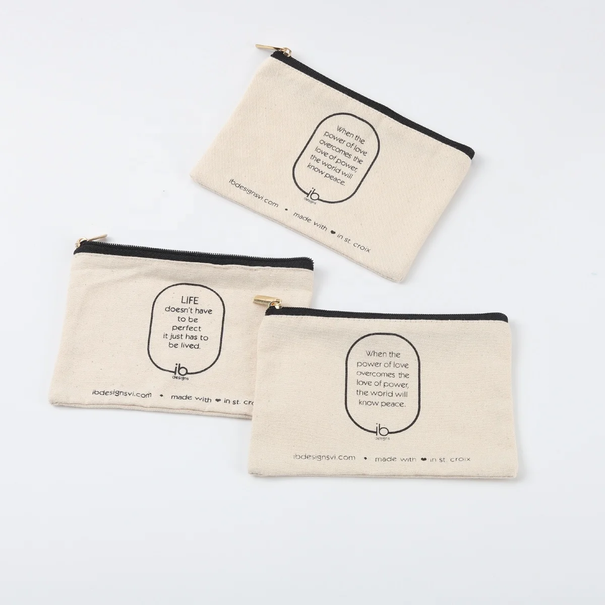 High End Customized Zipper Style Canvas Cosmetic Travel Bag Natural Organic Canvas Cotton Zipper Makeup Pouch With Logo