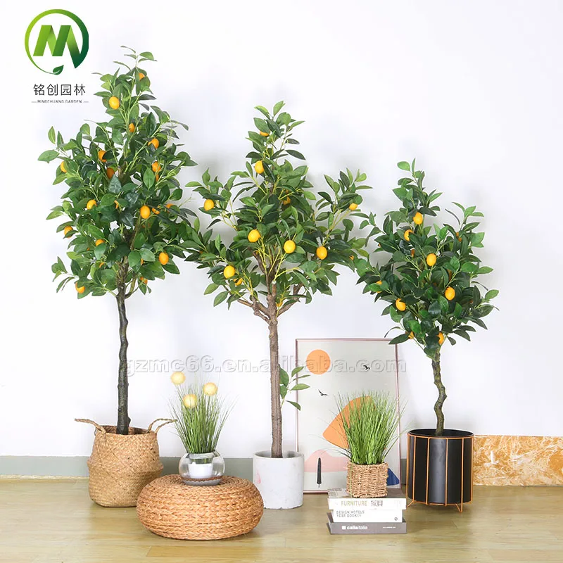 High Simulation Artificial Lemon Tree with Fruits Faux Leaves and Fruits Bonsai Plants for Indoor Outdoor Garden Decoration