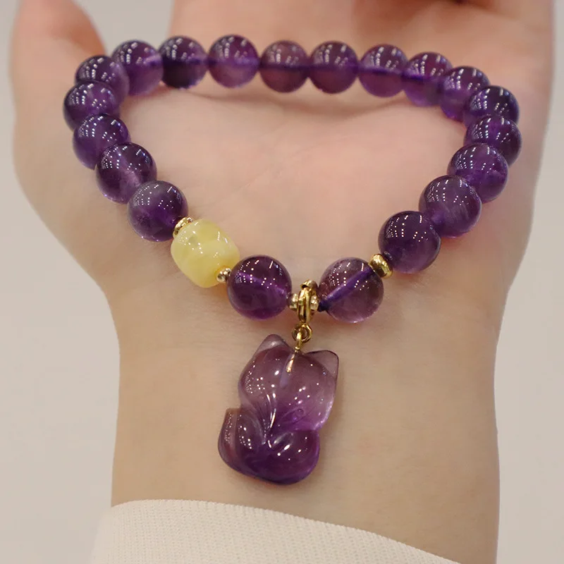 New Amethyst Bracelet Temperament Fox Pendant Hand Jewelry Wholesale Natural Stone Bracelet