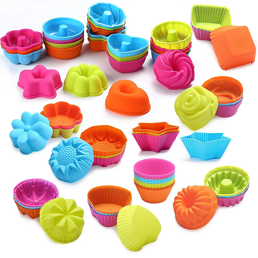 Wholesale USSE Silicone Baking Tools Molds Free Cake Mould 12 pieces in Set Multi Colours Round Muffin Cup Baking Cake Mould