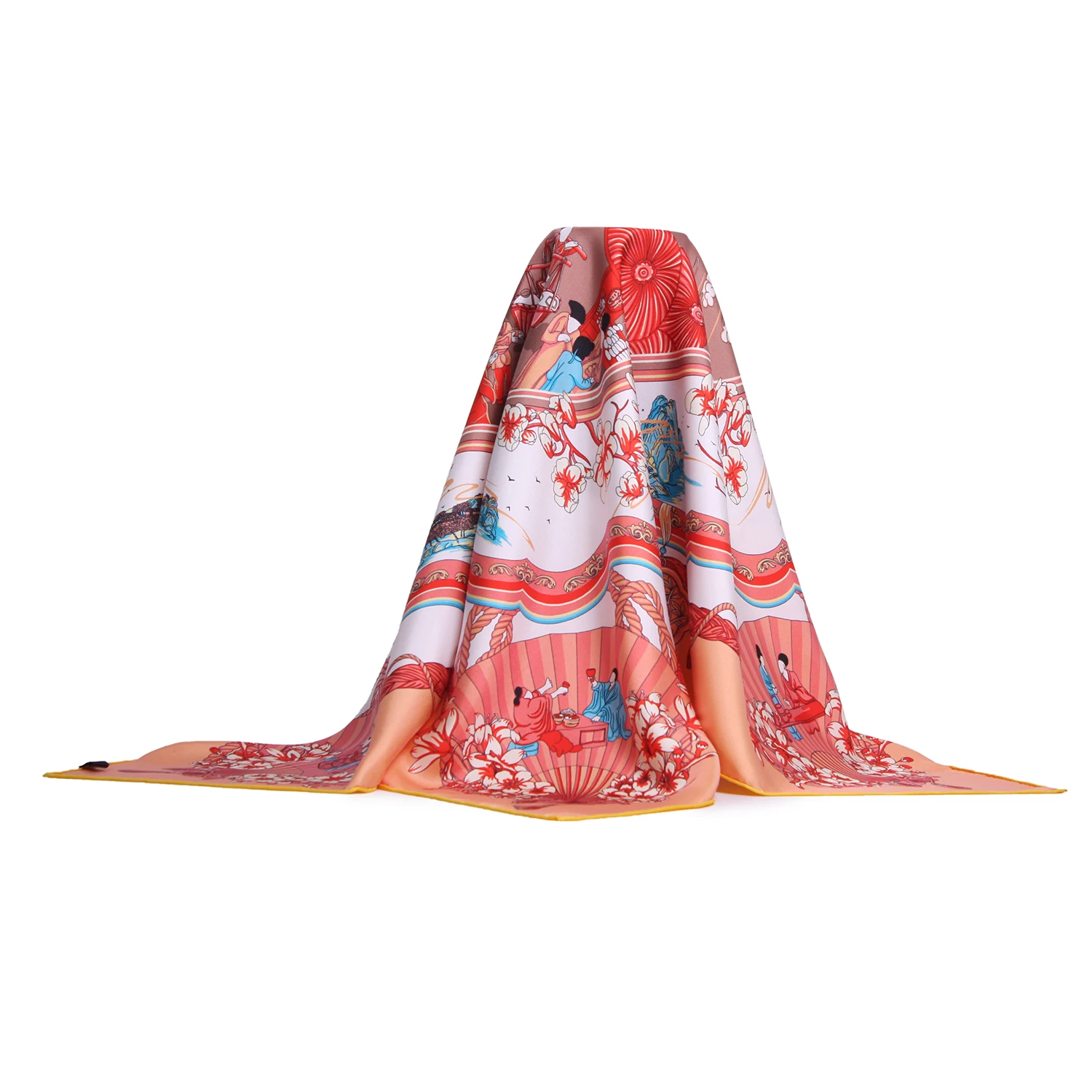 Exquisite Workmanship 16MM 90*90 Large Real Silk Scarf Clear Texture Digital Printing Colorful Square Silk Head Scarves For Gift