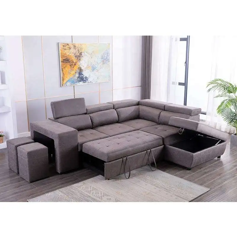 High Quality Corner Sofa Cum Bed Living Room Apartment Pull Out Sofa Bed With Storage Ottoman