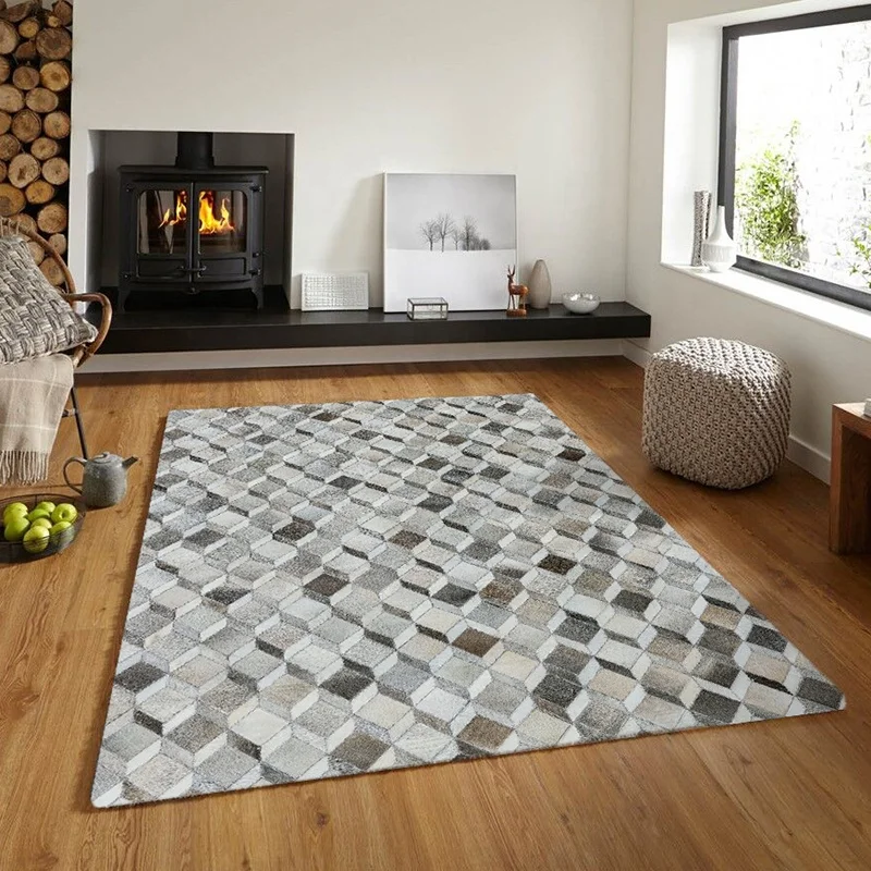 Chinese  Hot sale Wholesale Patchwork Leather Carpet High Quality Customized Colour Cowhide Rug
