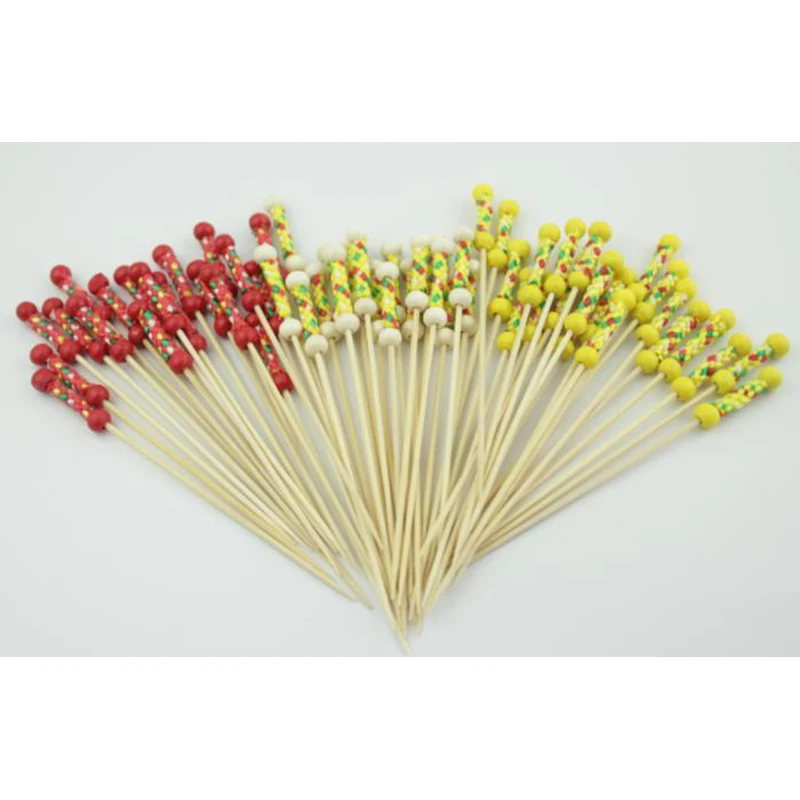 12cm Disposable Fruit Sticks Colored Bamboo Knotted Umbrella Skewers bbq tools