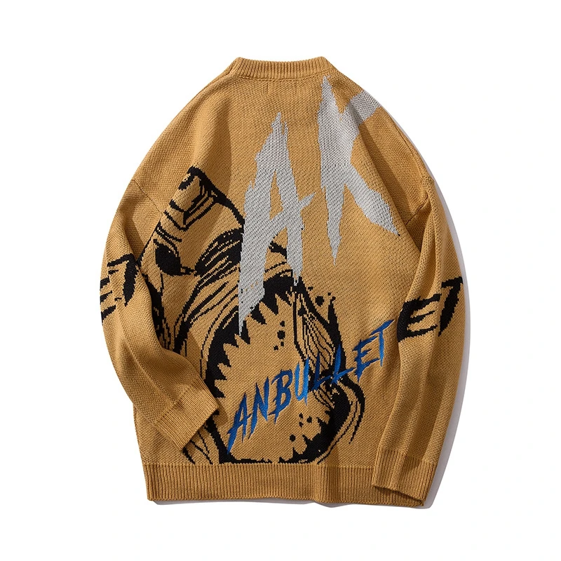 
High Street Fashion New Oversized Sweater Shark Pattern Men Cheap Sweater Mens Oversized Sweater 