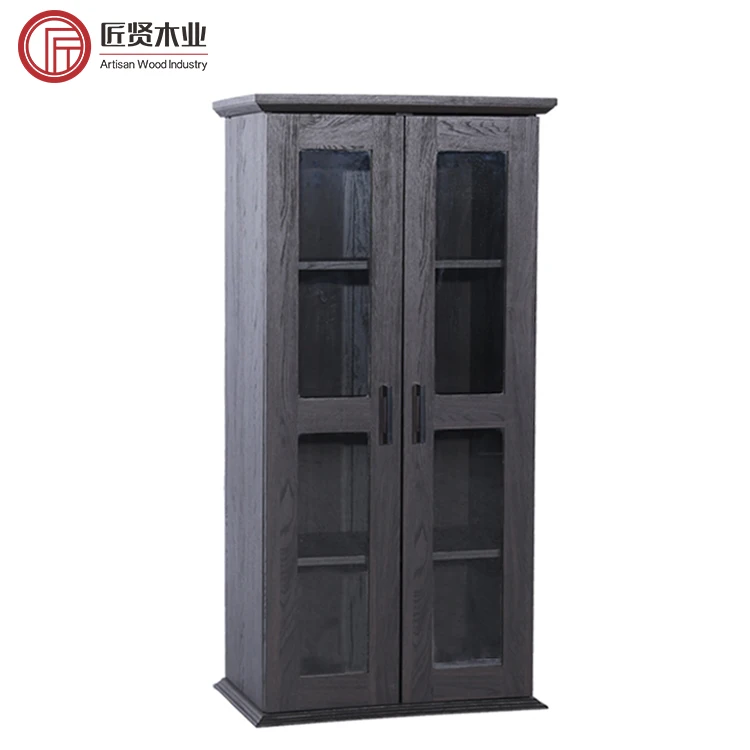 Home Office Bookcase Wooden Storage Book Rack Display Cabinet Modern Library Book Shelf with Glass Door