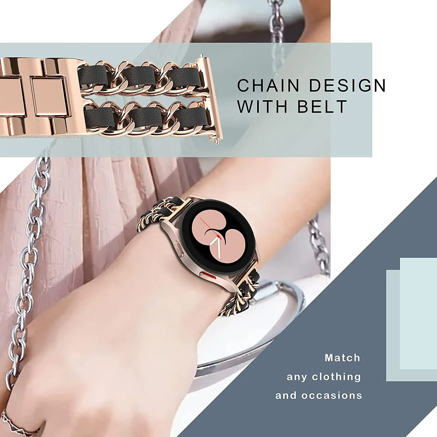 20mm 22mm band for samsung galaxy watch 4 3 active 2 gear s3 luxury leather metal bracelet huawei watch gt 2 gt2 3 po 3 strap