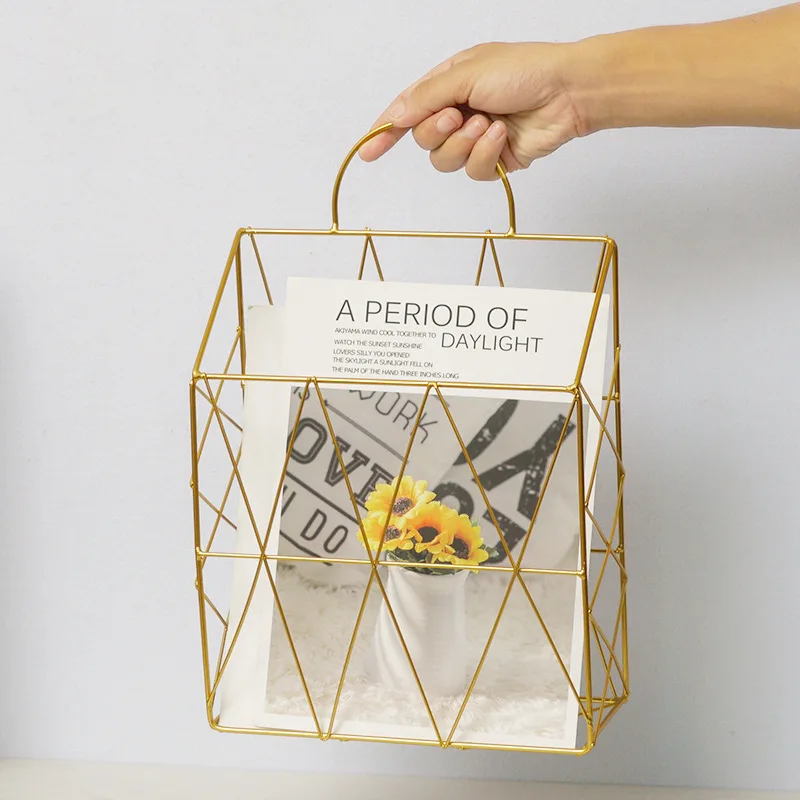 Nordic style wall wall hanging iron art portable magazine rack book room newspaper rack living room wall storage rack Creative
