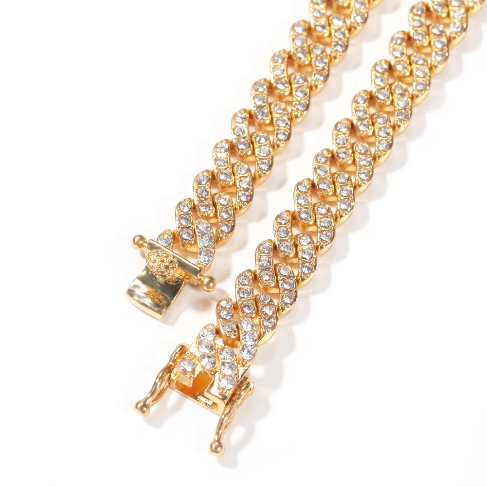 Hip Hop Alloy Rhinestones 9mm Cuban Link Chain Necklace Bracelets Cheap Rapper Jewelries for Men Women