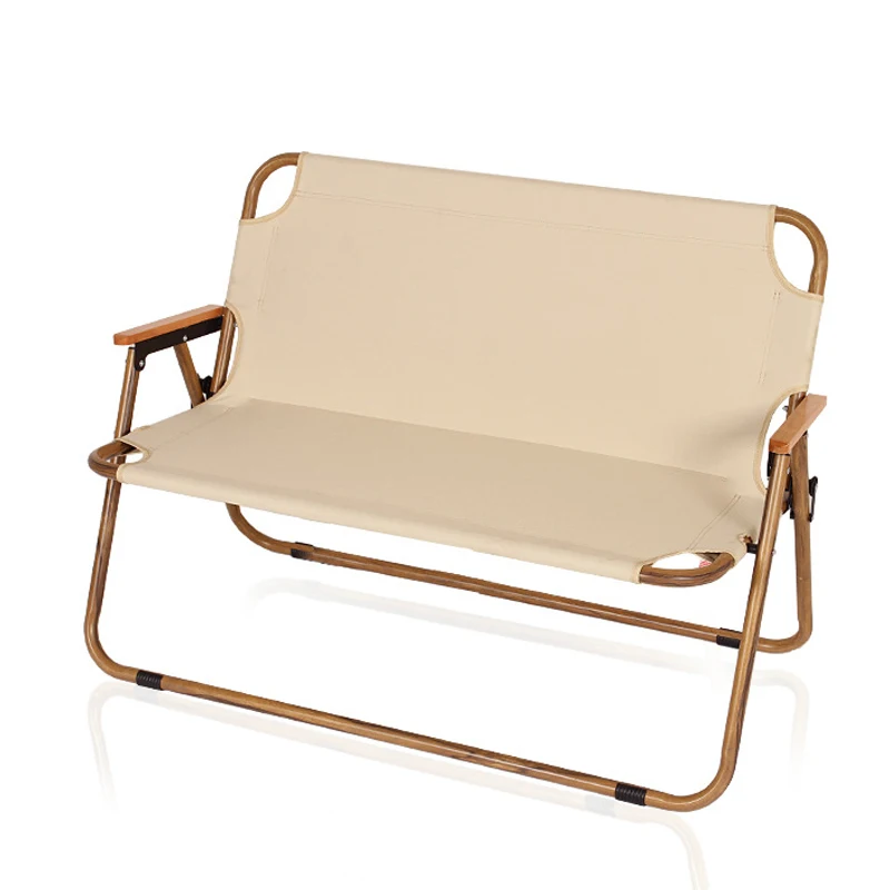Long Folding Camping Chair Outdoor Metal Folding Double Seat Long Relax Camping Bench Chair