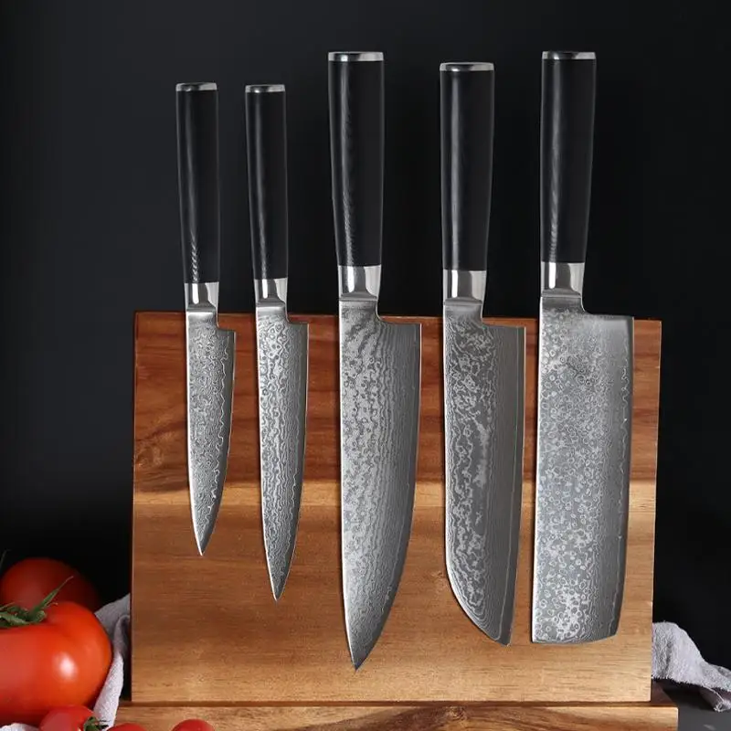 New Design 9CR14  Damascus Steel G10 Handle Professional kitchen Knife set Santoku Knife kitchen knives