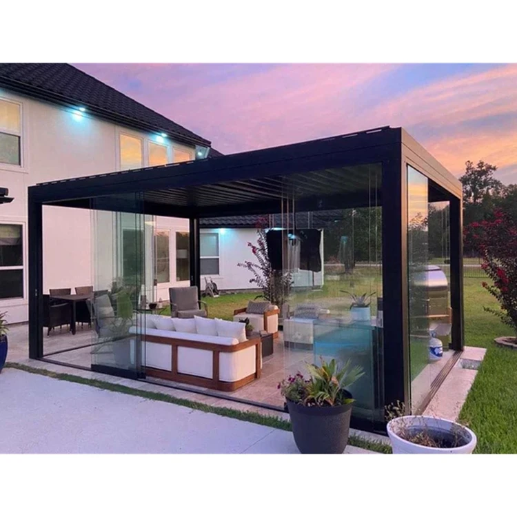 Customizable Modern Bioclimatic Outdoor Aluminium Pergola for Summer Camping and Parties Wood and Metal Frame Arch Pavilion