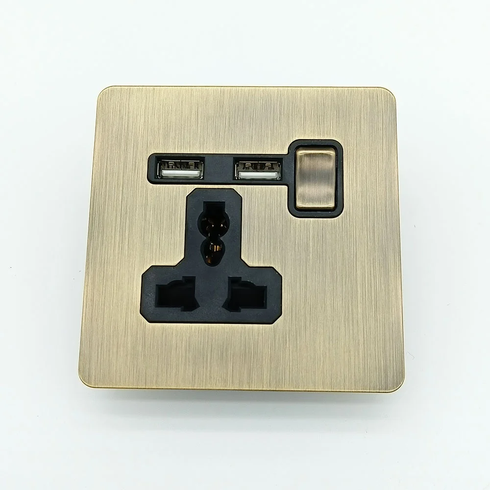 Индивидуальная бронзовая розетка латунный переключатель двойной USB с переключателем вкл/выкл Ретро Матовая из нержавеющей
