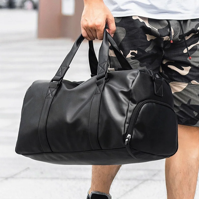 SG6017 Customized Logo Leather Sport Travel Bag Carry On Shoulder Duffle Bag with Shoe Compartment