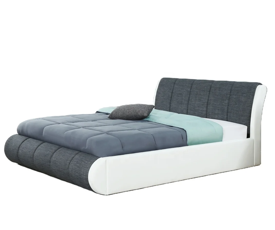 Willsoon  Modern Bedroom Furniture PU leather mix Fabric Bed with storage ottoman bed with led light headboard