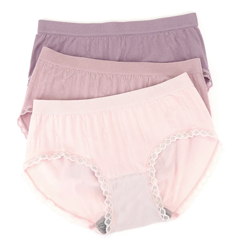 
Ladies Cotton Low-Waist Seamless Panties Seamless Bow Briefs Breathable Lace Girls Pants 