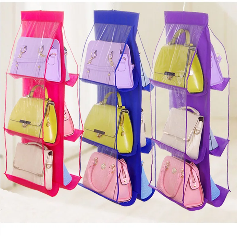 Home Storage Double-sided Six-layer Multi-layer Display Shelf Dustproof Metal Hanger Non-woven Grocery Organizer Hanging Bag