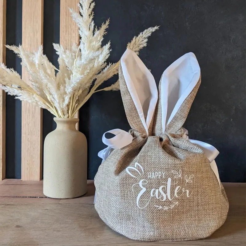 Embroidery Sublimation Easter Bunny Bags Blank Easter Baskets Wholesale Washable linen Easter Gifts