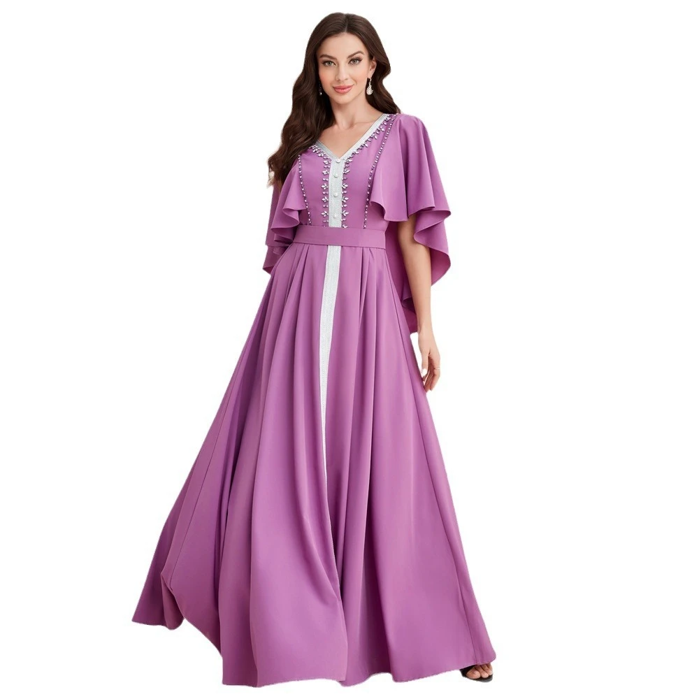 2024 Fashion High Waist Abaya Maxi Jalabiya Abaya Dubai Turkey Kaftan New Middle East Muslim Moroccan Kaftan Belt